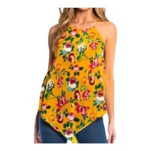 Tolani 100% Silk Asymmetrical Women's size Large Quiet Luxury Floral Tank Top